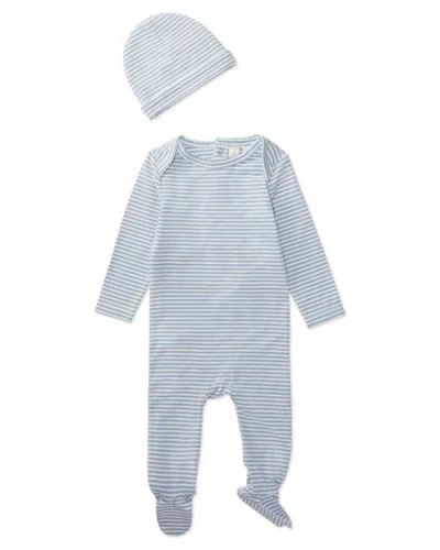 Minimoi Kids'  Striped Shoulder Flap Footie Set In Blue