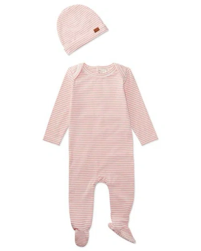 Minimoi Kids'  Striped Shoulder Flap Footie Set In Pink
