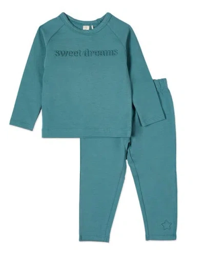 Minimoi Kids'  Sweet Dreams Cotton Fleece 3d Embossed Pajama Set In Green