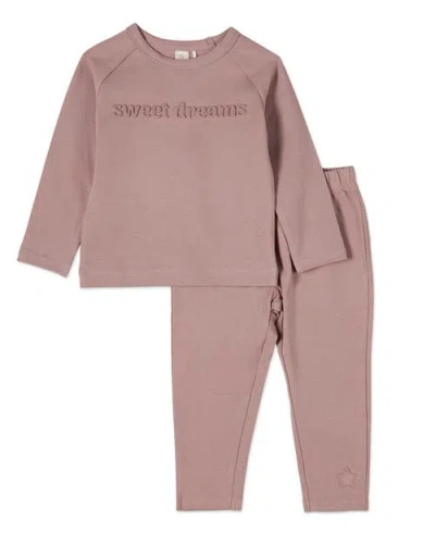 Minimoi Kids'  Sweet Dreams Cotton Fleece 3d Embossed Pajama Set In Pink