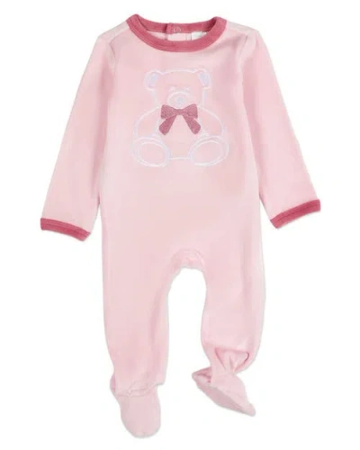 Minimoi Kids'  Teddy Snuggles Embossed Cotton Velour Footie In Pink