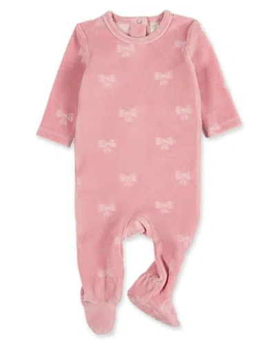 Minimoi Kids'  Velvet Bow Cotton Rich Velour Footie In Pink
