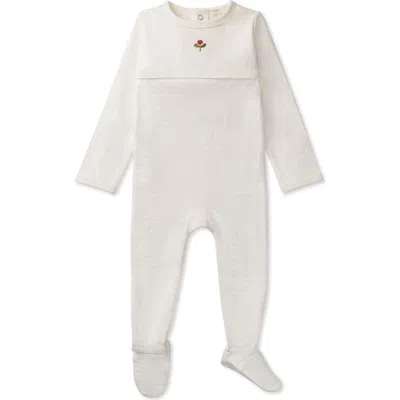 Minimoi Kids'  Waffle Footie With Embroidered Flower Bud In White