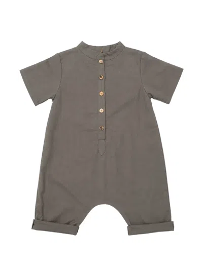 Minimu' Babies' Button-up Short-sleeve Jumpsuit In Gray