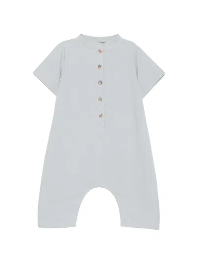 Minimu' Babies' Button-up Short-sleeve Romper In Blue