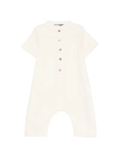Minimu' Babies' Button-up Short-sleeve Romper In Neutral