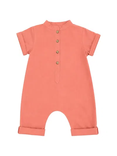 Minimu' Babies' Button-up Short-sleeve Romper In Orange