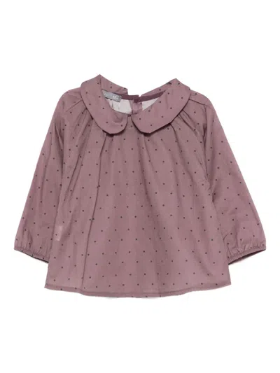 Minimu' Babies' Polka-dot Collared Top In Purple