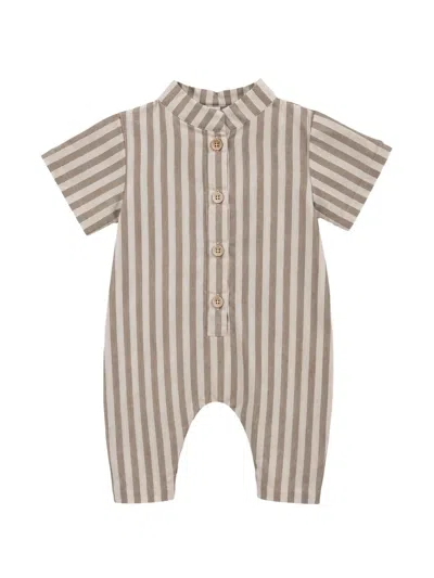 Minimu' Babies' Striped Short-sleeve Jumpsuit In Brown