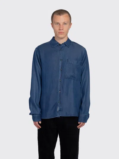 Minimum Ace Relaxed Long Sleeve Shirt In Medium Blue