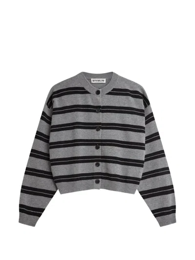 Minimum Assiana Horizontal-stripe Cardigan In Grey