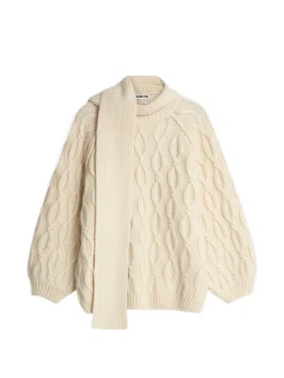 Minimum Rita Scarf-detail Sweater In Neutrals