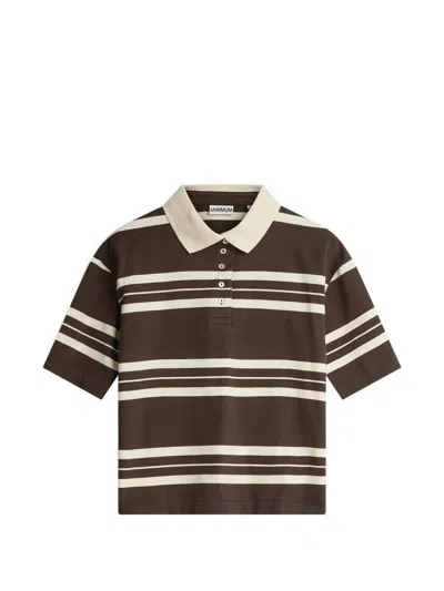 Minimum Thea Striped Short-sleeve Polo Shirt In Brown