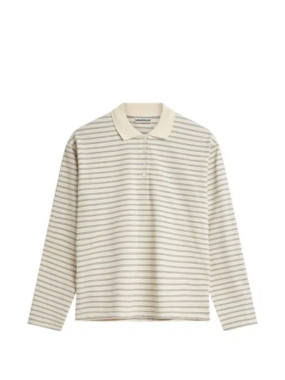 Minimum Tilde Striped Long-sleeve Polo Shirt In Neutral
