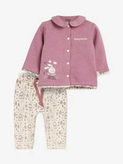 Mininio Baby Girls Cardigan And Trouser Set In Pink