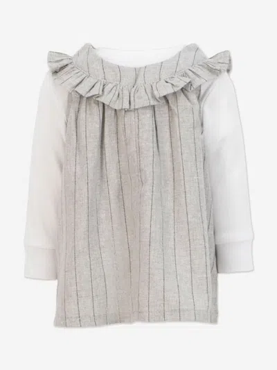 Mininio Baby Girls Ruffle Collar Dress And Blouse Set In Gray