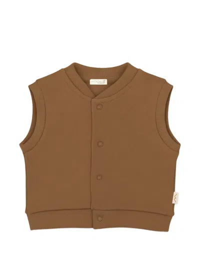 Mininio Babies' Buttoned Ribbed Top In Brown