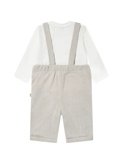Mininio Babies' Herringbone Buttoned T-shirt And Dungarees Set In Multi