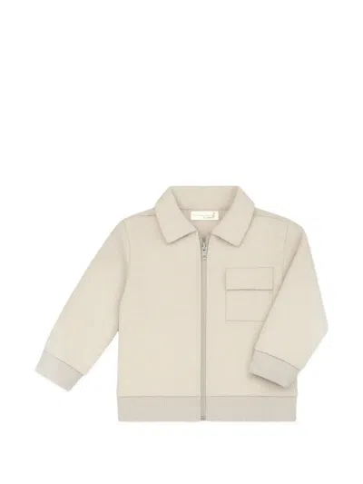 Mininio Babies' Herringbone Zip-up Shirt Jacket In Neutral