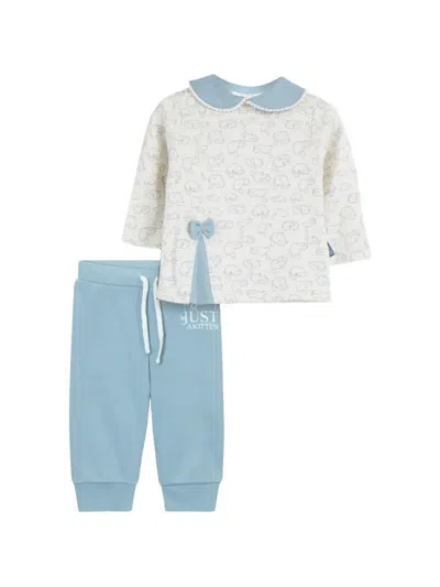 Mininio Babies' Peter-pan Collar Printed Trousers Set In White