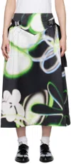 Minjukim Black V-cut Buckle Midi Skirt In Black Print