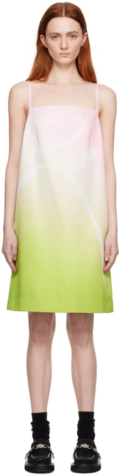 Minjukim Pink & Green One Point Midi Dress In Pink/green Print