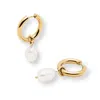 Mink&ivy Men's Gold / White Natural Fresh Water Pearl Hoops Waterproof Gold