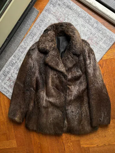 Pre-owned Mink Fur Coat X Raccoon Fur Sash Vintage Fur Coat Mink Beaver Otter Driving Blazer Peacoat M In Brown