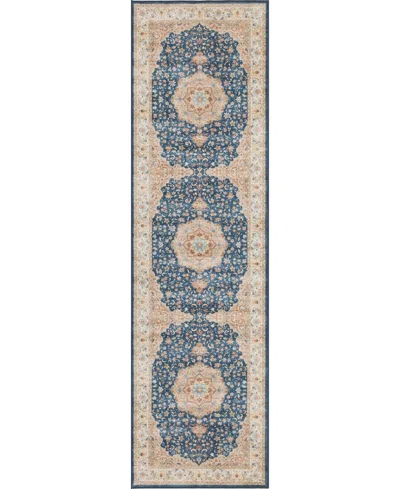 Mink Home Homewell Machine Washable Ham4003 2'x6'11" Runner Area Rug In Blue