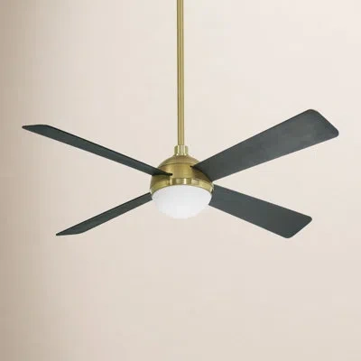 Minka Aire 54" 4 - Blade Led Standard Ceiling Fan With Remote Control And Light Kit Included In Soft Brass With Brushed Blades