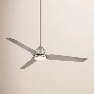 Minka Aire 54" Java 3-blade Outdoor Led Propeller Ceiling Fan With Remote Control And Light Kit Included In Brushed Nickel With Silver Blades