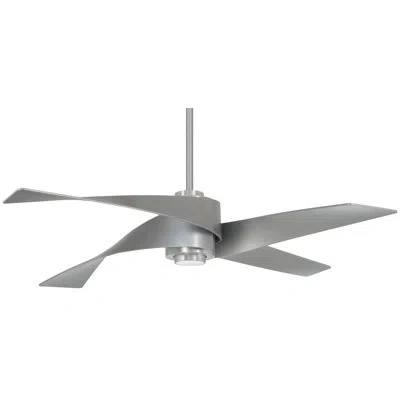 Minka Aire 64" Artemis 4 Blade Led Standard Ceiling Fan With Light Kit Included In Brushed Nickel With Silver Blades