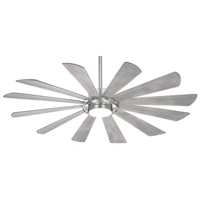 Minka Aire 65" 12 - Blade Outdoor Led Smart Standard Ceiling Fan With Remote Control And Light Kit Included In Brushed Steel