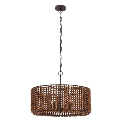 Minka Lavery Beaudelle 4-light 26-in Dark Bronze Pendant With Wood Beads