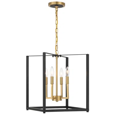 Minka Lavery Colwick 14" Wide Coal Black And Brass 4-light Pendant