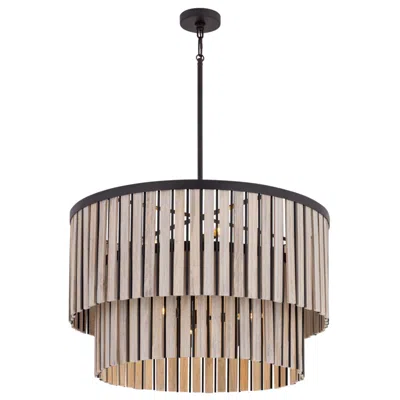 Minka Lavery Esbelta 6-light 30-in Dark Bronze Pendant With Wood Slats