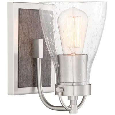 Minka Lavery Garrison 8 1/2" High Brushed Nickel And Wood Wall Sconce