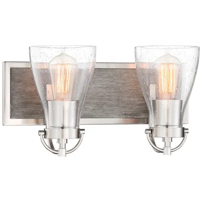 Minka Lavery Garrison 8 1/2"h Brushed Nickel And Wood 2-light Bath Wall Sconce