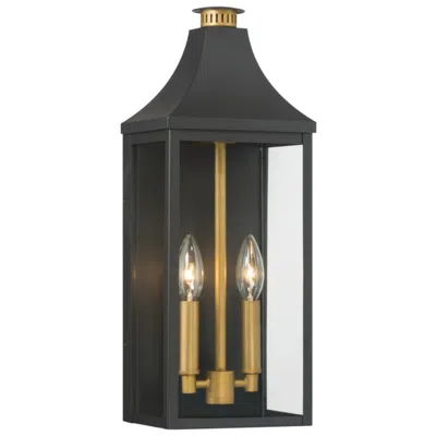 Minka Lavery Great Outdoors Hurstborne 2-light 7-in Black And Brass Outdoor Wall Light