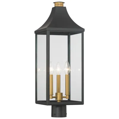 Minka Lavery Great Outdoors Hurstborne 3-lt 8.5-in Black And Brass Outdoor Post Lantern