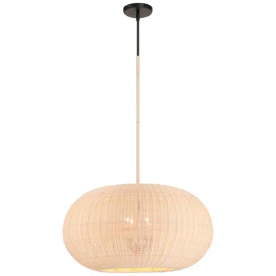 Minka Lavery Minka-lavery Modjeska 4-light Coal Black Pendant With Natural Rattan Shade In Pink