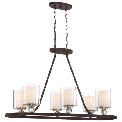 Minka Lavery Studio 6 - Light Kitchen Island Linear Pendant In Painted Bronze,natural Brushed Brass