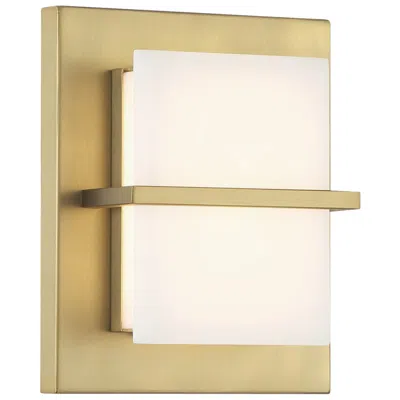 Minka Lavery Tarnos Led 8-in Soft Brass Wall Sconce With Alabaster Shade