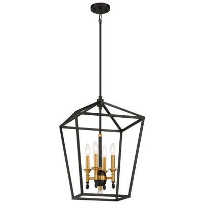 Minka Lavery Townhall 16" Wide 4-light Coal And Soft Brass Pendant