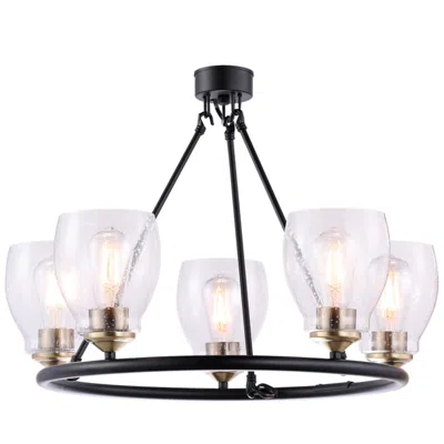 Minka Lavery Winsley 24"w Coal Black And Stained Brass 5-light Chandelier