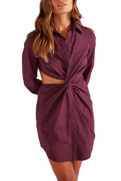 Minkpink Allegra Twisted Shirt Dress In Burgundy In Purple