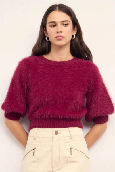 Minkpink Alva Fluffy Cropped Sweater In Wine In Pink
