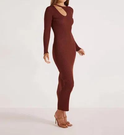 Minkpink Amber Knit Midi Dress In Chocolate In Red