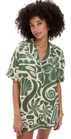 Minkpink Amos Resort Shirt Shell-print In Green
