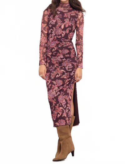 Minkpink Annika Rouched Midi Dress In Paisley In Purple